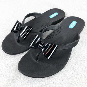 Oka B Sandals Flip Flops Thongs Black Womens Size 6 Copper Bow